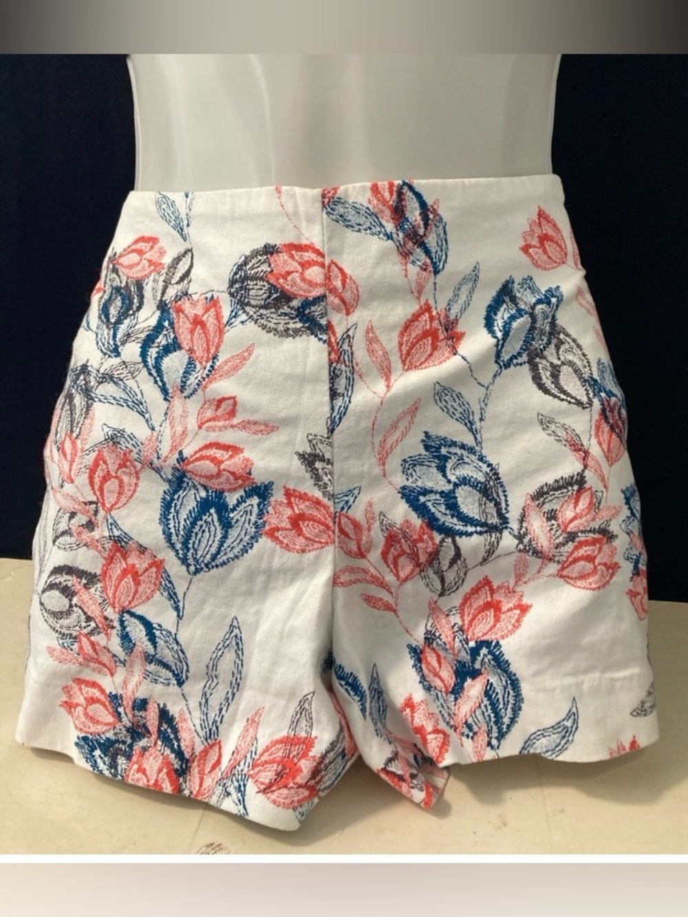 Banana Republic Floral Linen Blend Shorts White Blue Pink S